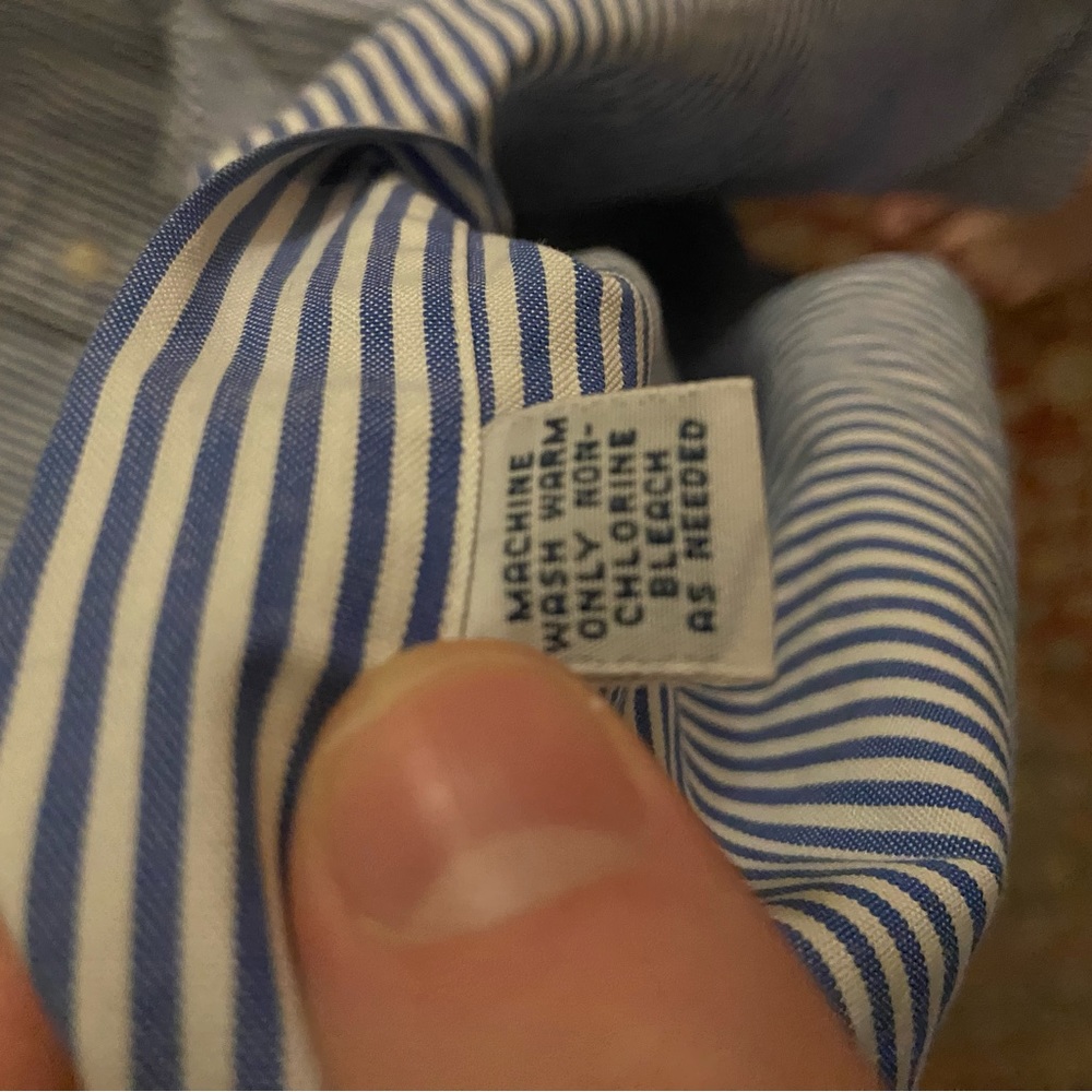 Vintage 80s Ralph Lauren Flesh Pony Blue Striped Casual Button Down 16.5 - 33 - Picture 6 of 7